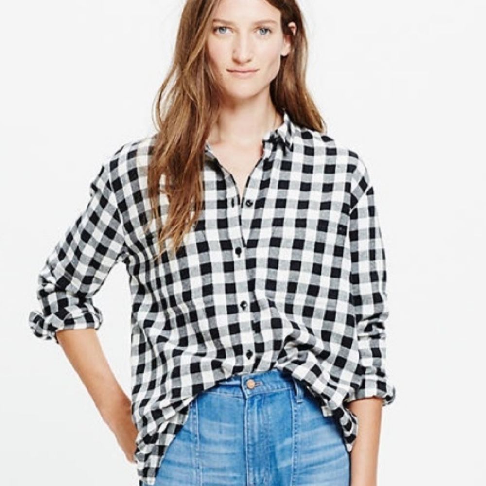 Madewell Black And White Buffalo Check Flannel